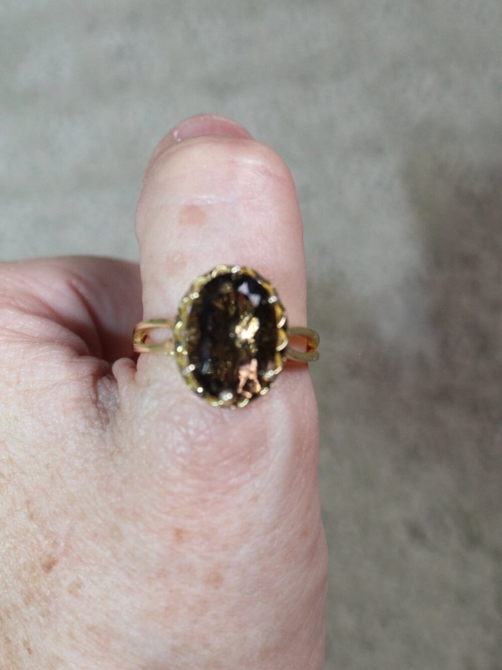 Sterling Silver 4.31g Smokey Topaz Ring Size 10 Gold Plated Vintage Style